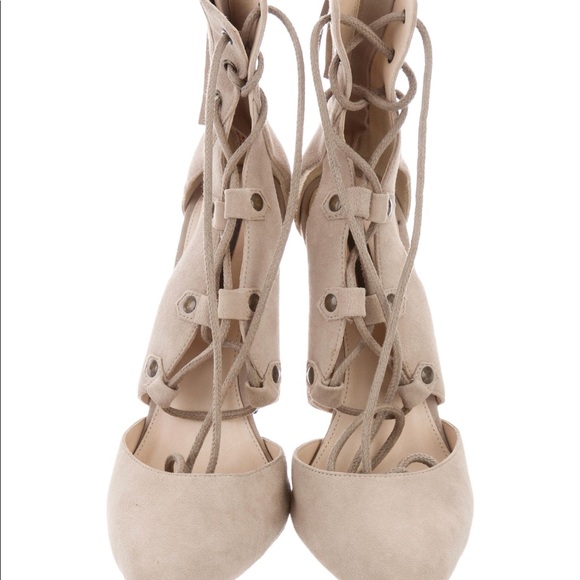 SOLD Marissa Webb Daphnie Tan Suede Lace Up Heels - Picture 8 of 8